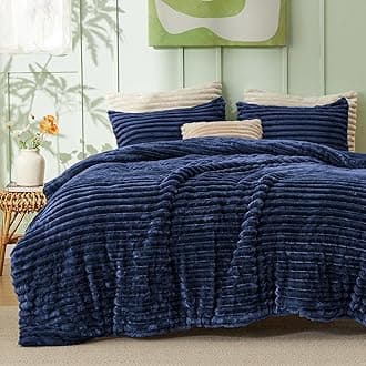 King Comforter - GentleSoft™ 3 Pieces Double-Side Fleece Fluffy Navy Blue Comforter Set, Cozy Striped Room Decor Aesthetic, Luxury King Size Bedding with 2 Pillowcases, 104x90 Inches