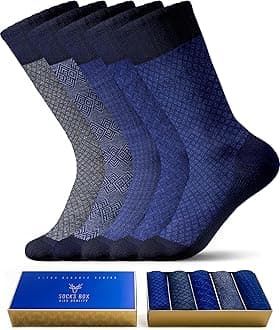 Men’s Bamboo Dress Socks With Gift Box, Patterned, Premium Quality (5/10 Pairs+Gift Box+Gift)