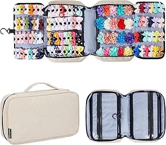 Girls Hair Accessories Organizer, Multi-Compartment Storage Bag with 4 Compartments, Beige