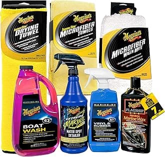 Meguiar's Boat & RV Wash & Wax Starter Kit - The Perfect Detailing Kit For Boats & RVs - Includes Wash, Wax, Water Spot Remover, Vinyl & Rubber Detailer and Cleaning Accessories