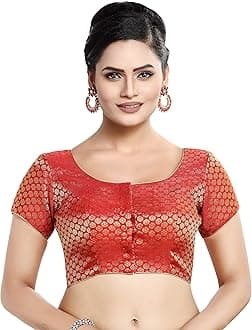 Madhu Fashion Womens Short Sleeves Banaras Brocade Readymade Saree Blouse