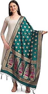 DEVANGIWomen's Woven Banarasi Silk Zari Dupatta/Chunni, Width 1 Meter, Length 2.5 Meter