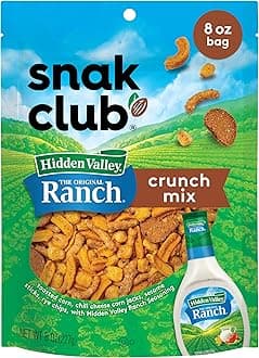 Snak Club Crunch Mix with Hidden Valley Ranch Seasoning, Toasted Corn, Chili Cheese Corn Jacks, Sesame Sticks, and Rye Chips, Kosher Snack, 8 oz Resealable Bag