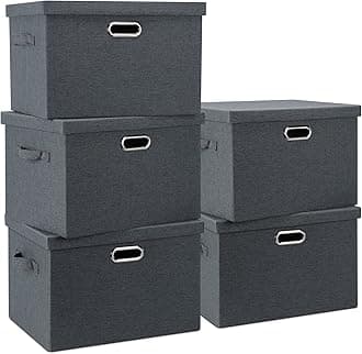 Large 17" 36 Quart Collapsible Stackable Storage Bins with Lids, 5 Packs Dark Gray Foldable Fabric Closet Storage Boxes with Lids Heavy-duty Linen Cube Baskets(17 x 12 x 11)