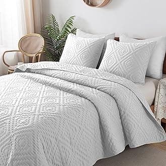 R.SHAREWhite Queen Size Quilt Bedding Sets with Pillow Shams, Boho Full Lightweight Soft Bedspread Coverlet, Quilted Blanket Thin Comforter Bed Cover for All Season, 3 Pieces, 90x90 inches