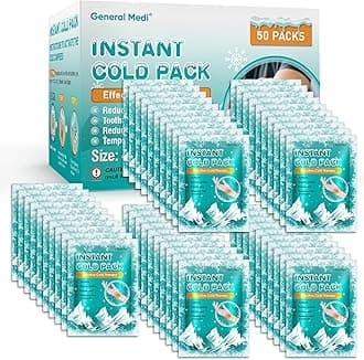 General Medi Instant Ice Cold Pack (4”x 5.5”) – 50 Packs Disposable Cold Therapy Ice Packs for Pain Relief, Swelling, Inflammation, Sprains, Toothache – for Athletes & Outdoor Activities