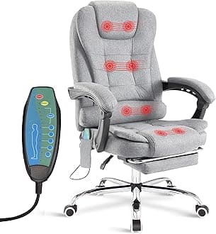 Blisswood 8 Point Massage Office Chair For Home Office,Executive Office Chair With Footrest 130° Reclining Computer Desk Chairs Adjustable Height 360° Swivel Recliner Chair (Linen Grey)