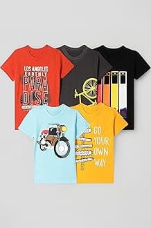 Boy's Cotton Printed Regular Fit T-Shirt(Pack of 5)