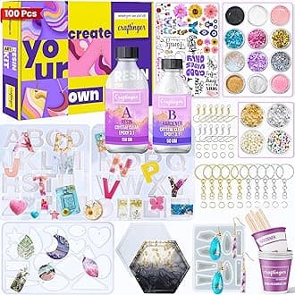 Craftinger DIY 85 Pcs Pro Resin Art Kit with 200 Gm Resin and Coasters Alphabet Keychain Earring Making Kit with Pigment Glitter Mica and More, Multicolour