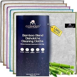 Bamboo Blend Dish Cloths & Cleaning Towels for Kitchen & Home – Absorbent, Quick-Dry, Non-Scratch Washcloths, 10x10 Inches, 5 Pack, Reusable, Hygienic, Multi-Color