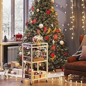 TUTOTAK Bar Cart, Home Bar Serving Cart, Microwave Cart with 3-Tier Mirrored Shelf, Drink Cart, Mobile Kitchen Shelf with Wine Rack, Rolling Beverage Cart BC01BW033