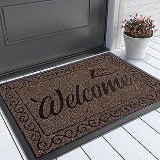 Yimobra Welcome Mat, Heavy Duty Sturdy Door Mats for Home Entrance Outdoor Indoor, Front Doormat for Outside Patio Floor Entry Porch Garage Office, Waterproof, Low Profile, 29.5x17, Coffee
