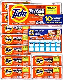 Washing Machine Cleaner by Tide, Washer Machine Cleaner with Oxi for Front and Top Loader Washer Machines, Deep Cleaning Residue & Odor Eliminator, 10 Month Supply + Calendar