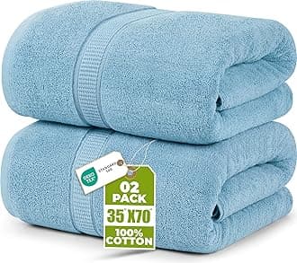 Utopia Towels Luxurious Jumbo Bath Sheet 2 Piece, 600 GSM, 35 by 70 Inches, 100% Ring Spun Cotton, Highly Absorbent and Quick Dry Extra Large Bath Towel, Super Soft Towel, Sky Blue