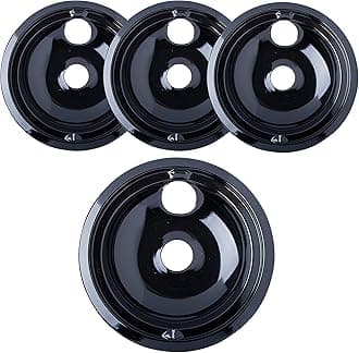 Made in the USA Porcelain Drip Pans (3) 6” WB31M20, (1) 8” WB31M19 Replacement for GE P119204XZ Style B Black