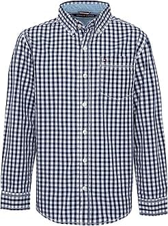 Tommy Hilfiger Boys Long Sleeve Woven Shirt, 100% Cotton, Collared Button-Down with Embroidered Logo