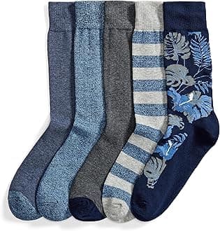 Amazon Essentials Men's Comfortable Patterned Dress Crew Socks, 5 Pairs