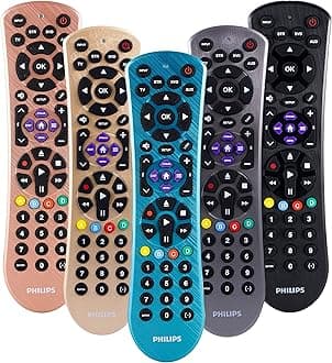 Philips Universal Remote Control for Samsung, Vizio, LG, Sony, Sharp, Roku, Apple TV, RCA, Panasonic, Smart TVs, Streaming Players, Blu-ray, DVD, Simple Setup, 4 Device, Electric Blue, SRP4229B/27