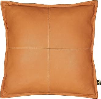 TOMJACK Lambskin Leather Pillow Cover - Decorative Sofa Cushion Case - Throw Covers for Living Room & Bedroom, 20" x 20" - Mustard Flavia Box Pack of 1
