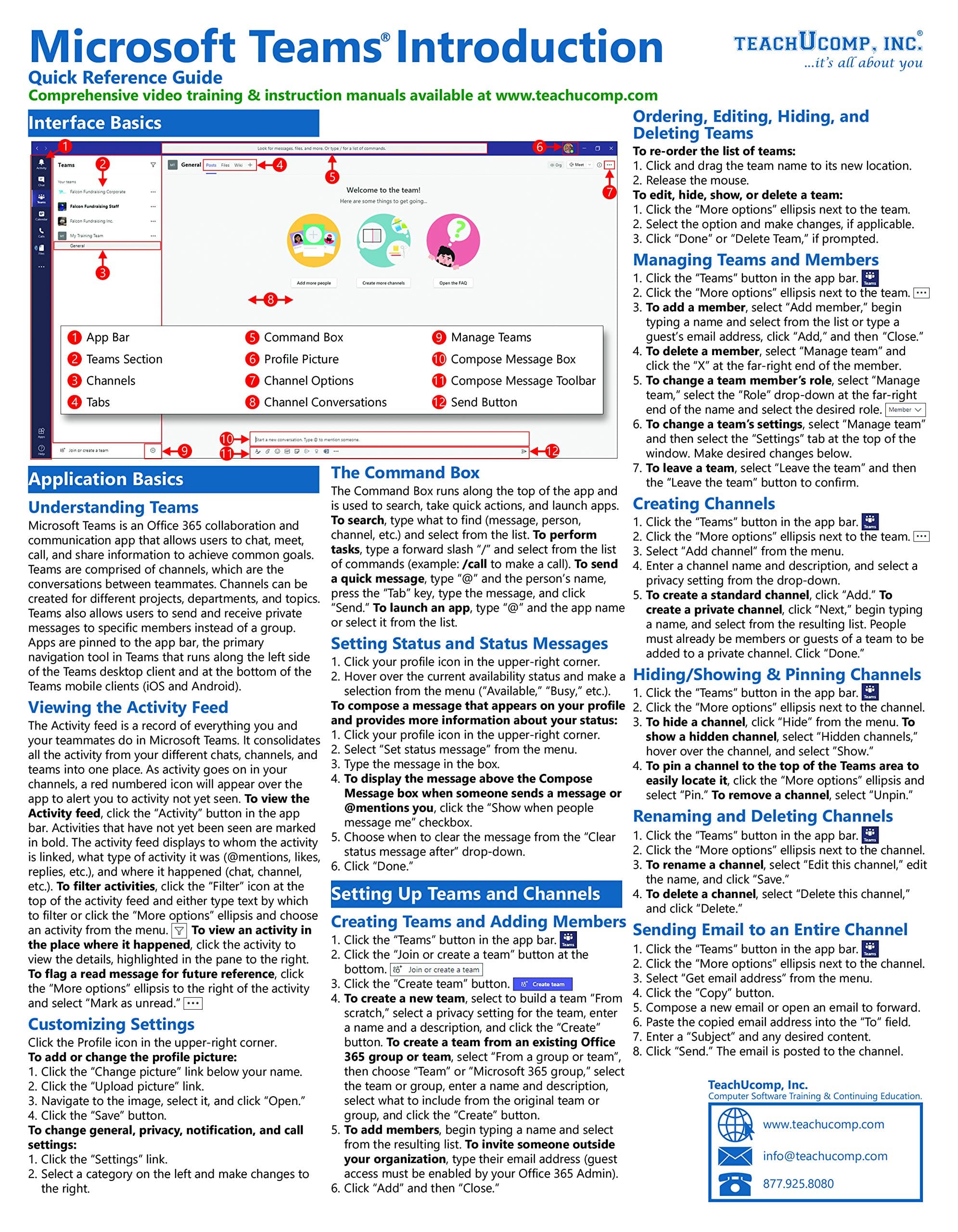 Microsoft TEAMS Introductory Quick Reference Training Tutorial Guide (Cheat Sheet of Instructions & Tips - Laminated Card)