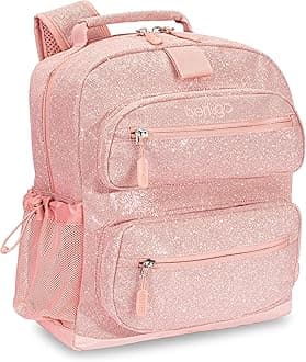Bentgo® Kids Glitter Backpack - Lightweight 14” Backpack for School, Travel & Daycare, Ideal for Ages 4+, Durable & Water-Resistant, Roomy Interior, & Loop for Lunch Bag (Glitter Edition - Petal Pink)