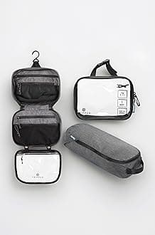 Toiletry Bag Kit Set: Hanging Travel Toiletry Bag + 311 TSA Cosmetic Liquid Bag + Ultralight Accessory Organizer Pouch, Grey, 3 Piece Toiletry Set