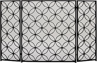 Metal Rectangle Fireplace Screen with Geometric Patterns, 48" x 1" x 30", Black