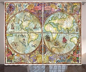 Ambesonne Watercolor Curtains, Vintage World Map Antique Grunge Drawings Mystic Adventure Discovery, Living Room Bedroom Window Drapes 2 Panel Set, 108" X 63", Purple