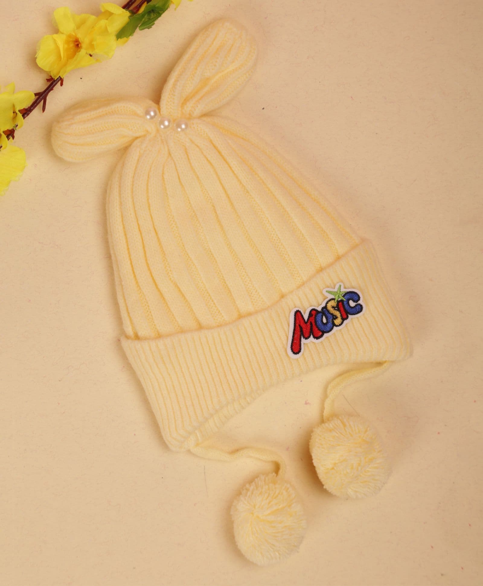 Unicorns Bow Applique Cap With Pom Pom