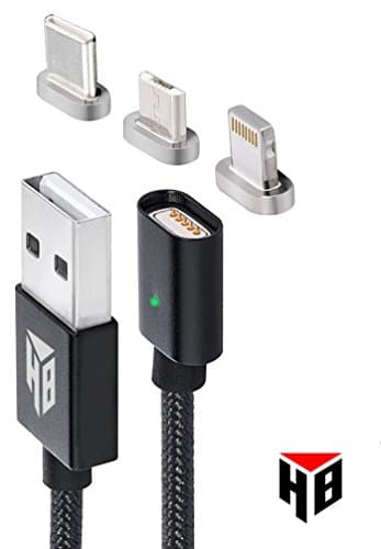 Hemamba USB to Lightning, USB Type C and Micro USB Cable. High Speed Magnetic 3 in 1 cable with Gold plated connectors. (2 metre)