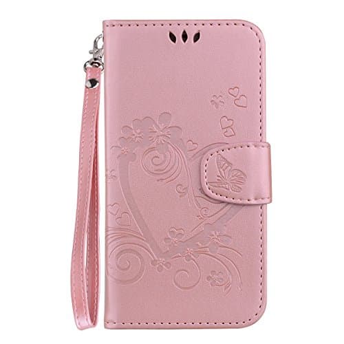 CXTcase Huawei P20 Lite Case, Premium PU Leather Folio Flip Stand Book Case with Card Holder Hand Strap Magnetic Phone Cover for Huawei P20 Lite/Huawei Nova 3e Floral Butterfly Pink