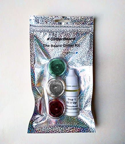 Glitterbeard, 3 COLOUR SET Beard Glitter Kit, Beard Oil + Glitter. Christmas, St Patricks Day, Party Sets (Christmas - Silver, Green, Red)