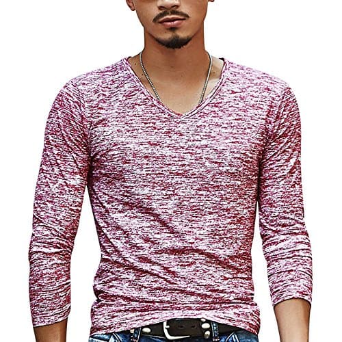 Sepbear Mens Basic V-Neck T-Shirt Camo Pattern Regular Fit Long Sleeve Winter Tops