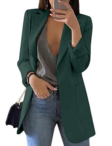 HeLov Women's Long Sleeve Solid Color Turn-Down Collar Coat Ladies Business Suit Cardigan Jacket Suit Blazer Tops
