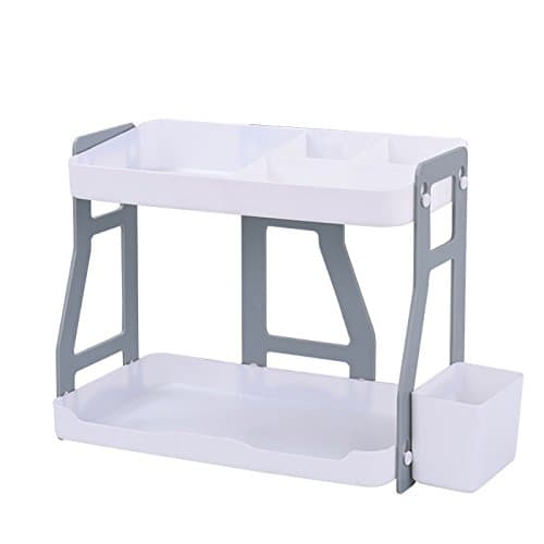 HornTide Creative 2-Tier Storage Rack ABS Plastic Counter-Top Organizer for Cosmetic Doll Potted-Plant Spice Jars and More (Gray)