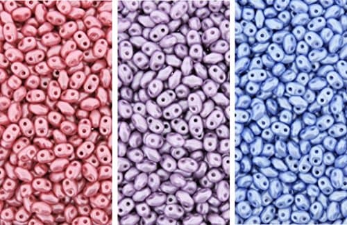 Czech Miniduo Bundle - 3 Colors: Two-hole Seed Beads Mini Duo 2mm X 4mm Lt. Pastel Combo 24 Grams Total