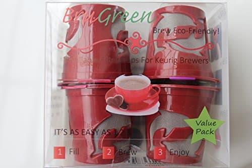 BruGreen Refillable Filter Cups For Keurig Brewers (4 Cups)