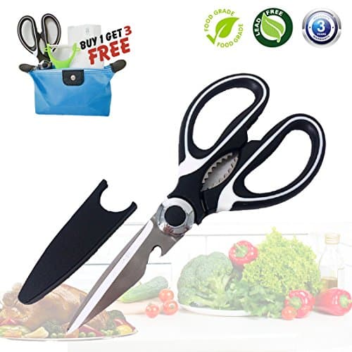 Kitchen Shears Scissors Heavy Duty Ultra Sharp Premium Poultry Shears Multi Purpose with Blade Cover Ceramic Peeler Dishcloth Travel Organizer Bag