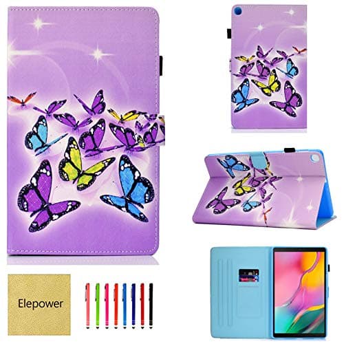 Elepower Folio Case for Galaxy Tab A 10.1 2019, Slim Fit Multi-Angle Stand PU Leather Pattern Cover with Magnetic Closure/Card Slots for Samsung Galaxy Tab A 10.1 Inch SM-T510/T515, Butterfly