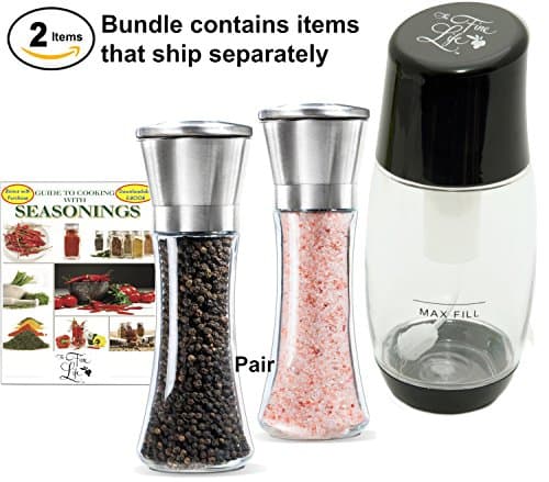 Ideal Kitchen Bundle Olive Oil Sprayer Mister (Black) + Ceramic Adjustable Head Salt & Pepper Grinders (Tall Pair)