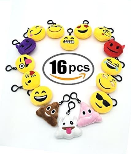 LiMeiW 16 Pack 2"Emoticons Mini Plush Pillows Key Chains Emoticons Party Pouches Wallets Face Sensation Car Keyrings Pendants Ornaments Children Party (16 Pack)