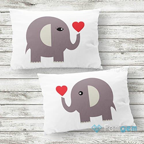 His & Hers Elephants Throw Pillow Case Personalized Mr Mrs Cushion Cover | Custom Wedding Decor Gift Zipper Queen King Pillowcases Newly Anniversary Gifts for Her Him | Burlap or Cotton - Set of 2