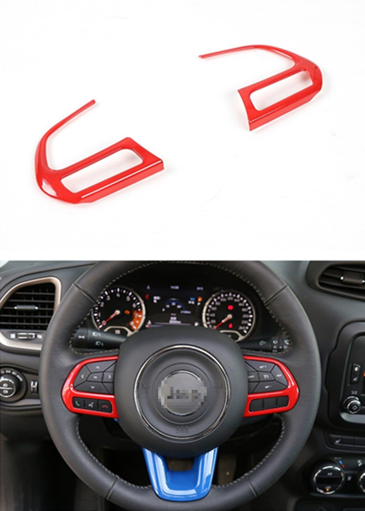 Dwindish 2 PCS Red ABS Car Styling Auto Accessories Interior Decoration Steering Wheel Buttons Sequins Cover Trim for Jeep Renegade 2015 2019 Up Jeep Compass 2017 Up