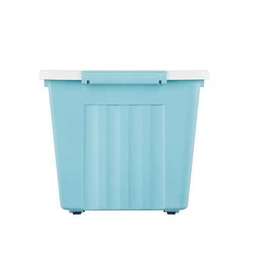 Cetomo 80L*6 Storage Boxes with Lids, Plastic Storage Box with Wheels and Secure Side Latches, Stackable & Nestable Organizer for Home, Office, Moving, PP, Blue, 80L-6 Pack