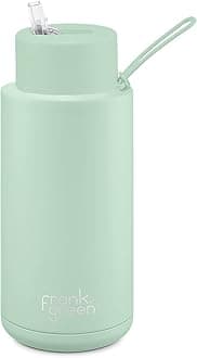 Ceramic Reusable Bottle with Straw Lid, 34oz/1L Capacity (Mint Gelato)