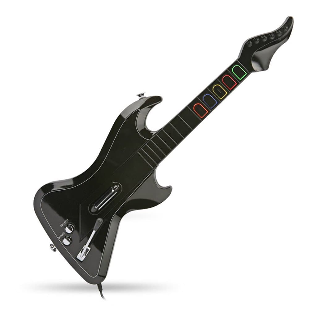 XFUNY® Auto-calibration Sensor Wireless Guitar Controller for Sony PlayStation 2 PS3 Nintendo Wii Guitar Hero and Rock Band Games (Exclude Rock Band 1)-Black