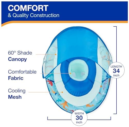 Swimways Baby Spring Float, Baby Pool Float with Canopy & UPF Protection, Swimming Pool Accessories for Kids 9-24 Months, Shark