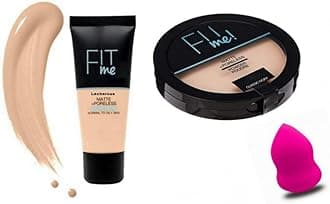 Beauty Fit Me Matte+Poreless Liquid Tube Foundation Natural & Fit Me Compact Powder That Protects Skin From Sun, Stay Fresh For Upto 12Hrs. & Make Up Sponge Beauty Blender Puff