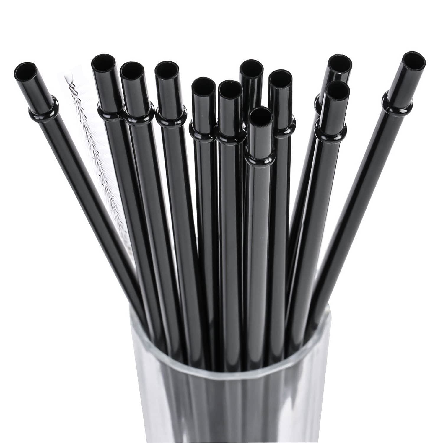 11 Inch Long Black Reusable Plastic Replacement Drinking Straws for 24 oz 32oz 40oz Mason Jar,Tumblers, Set of 12 with Cleaning Brush (11inch, Black)