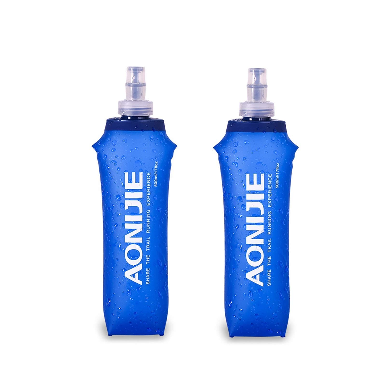 AONIJIE 2 Pack Soft Water Bottle, TPU Collapsible Flask Foldable Bottles for Hydration Pack, BPA-Free, for Running Hiking Cycling Climbing (2 Pcs - 500ml)